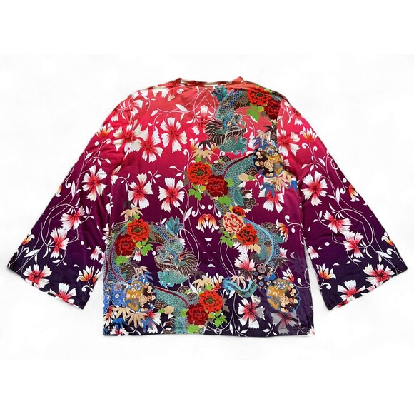 Johnny Was Adalena Kimono Sleeve Tee Women Size M Asian Dragon Floral Print $130 - Picture 11 of 16